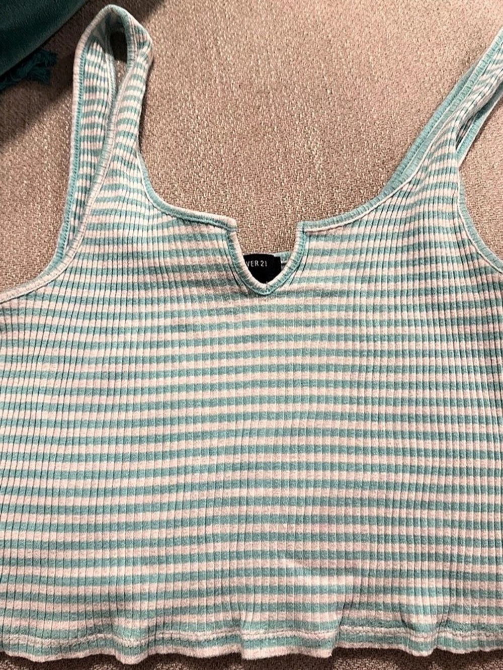 Forever 21 Striped Tank Top in Green & White Size Small